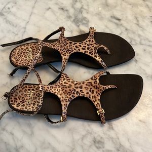 Stuart Weitzman Patent Leopard Sandals 10